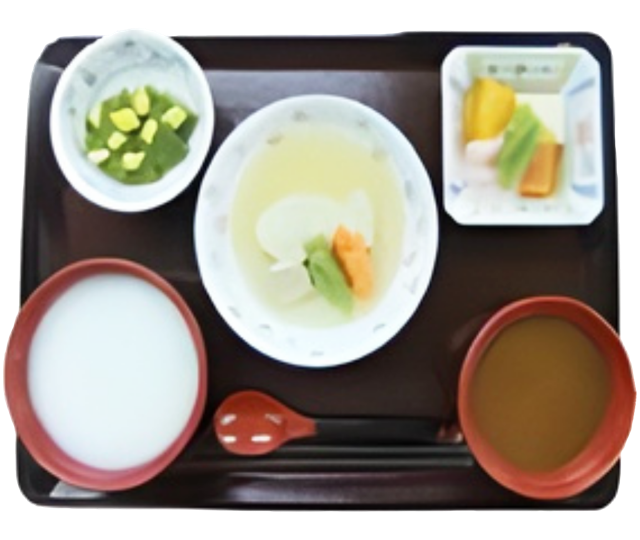 ご飯や味噌汁など配膳に盛られた困難食の定食